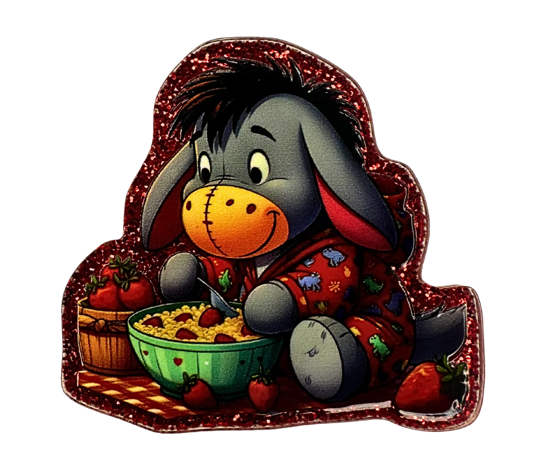 🍓 Eeyore Strawberry Picnic Badge Reel