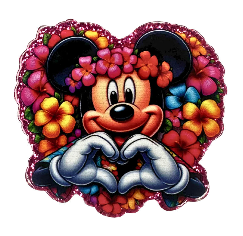 🌺 Mickey Floral Heart Badge Reel